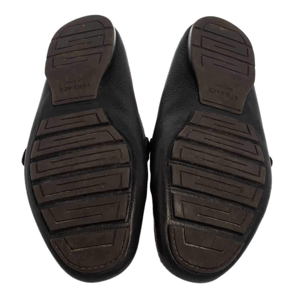 Versace Black Leather Slip On  Loafers