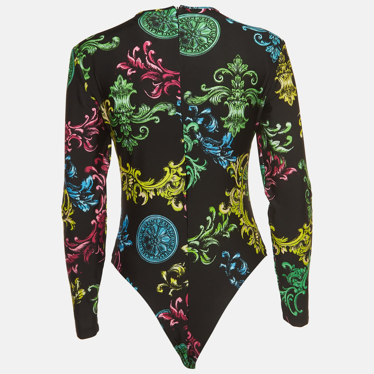 Versace Jeans Couture Black Baroque Printed Bodysuit