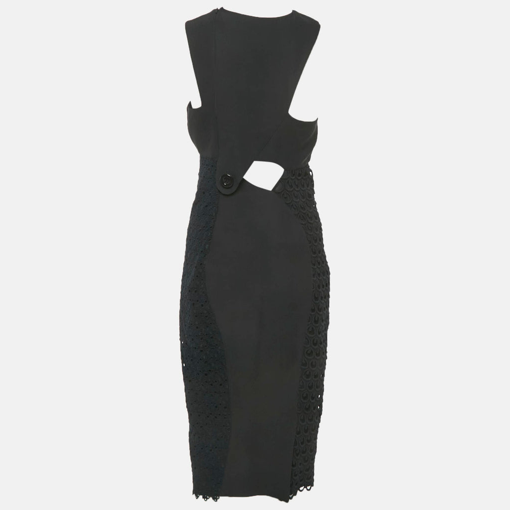Versace Black Crepe Lace Detail Maxi Dress