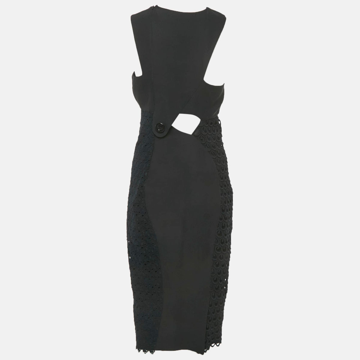 Versace Black Crepe Lace Detail Maxi Dress