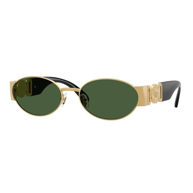 Versace Sunglasses Oval Full Rim, Gold/black Frame And Dark Green Lens Ve2299100271