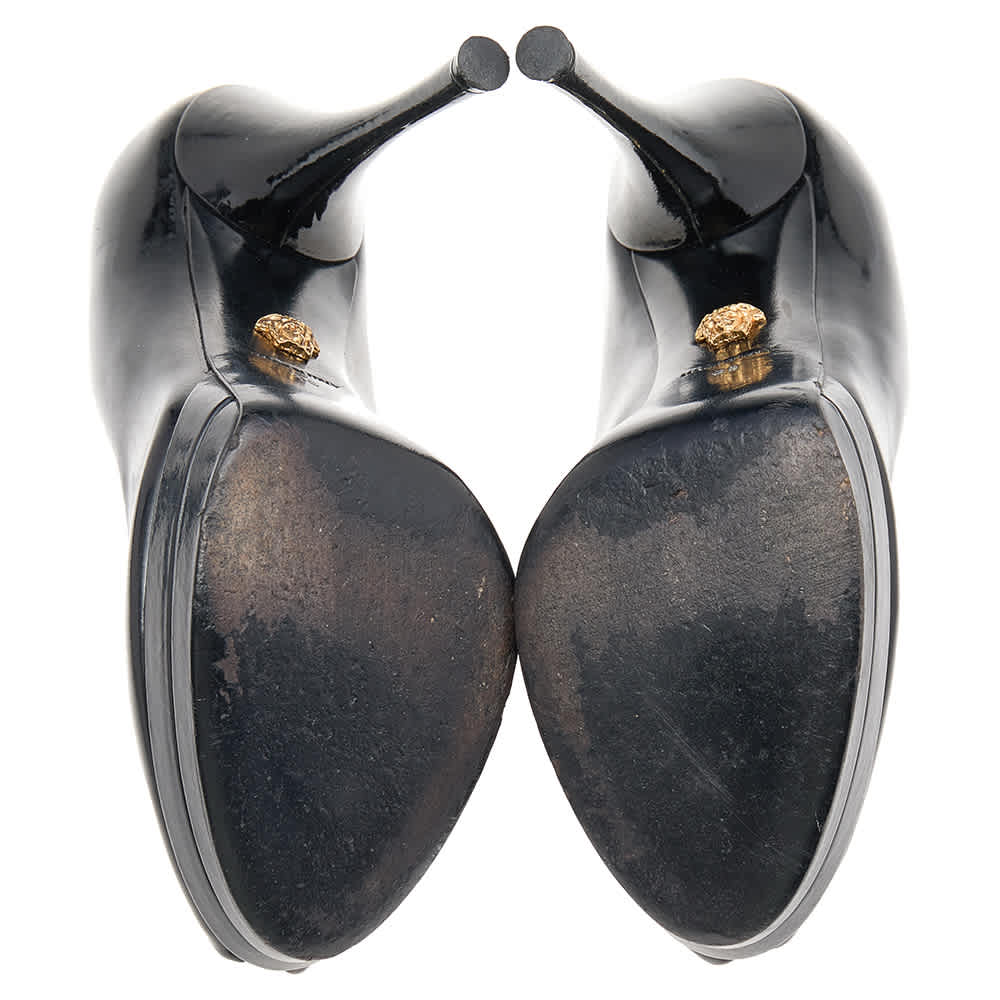 Versace Black Patent Leather Peep Toe Platform Pumps