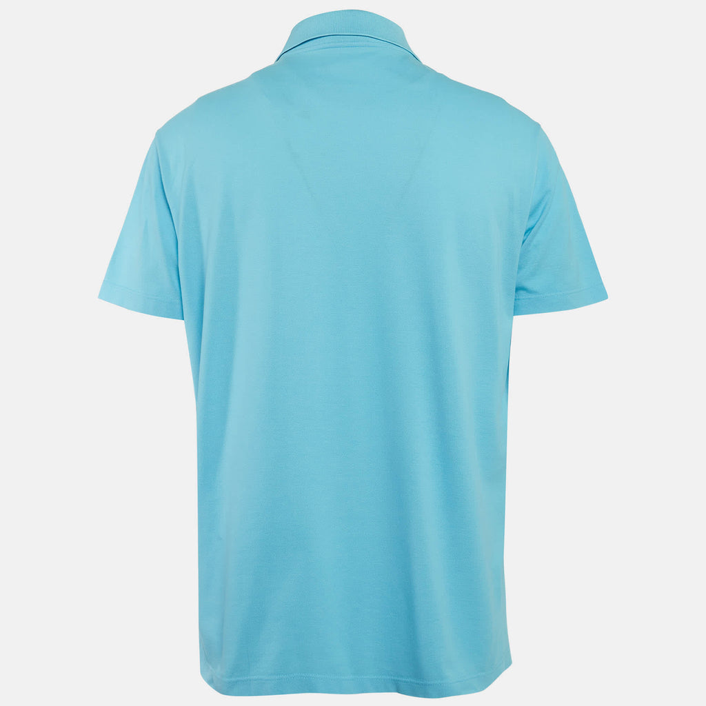 Versace Blue Medusa Embroidered Pique Polo T-Shirt