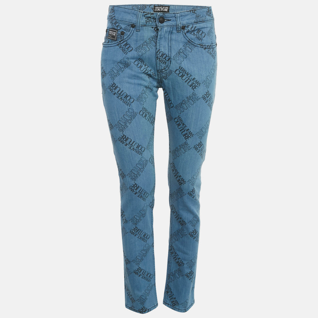Versace Jeans Couture Blue Logo Print Denim Skinny Jeans M/waist