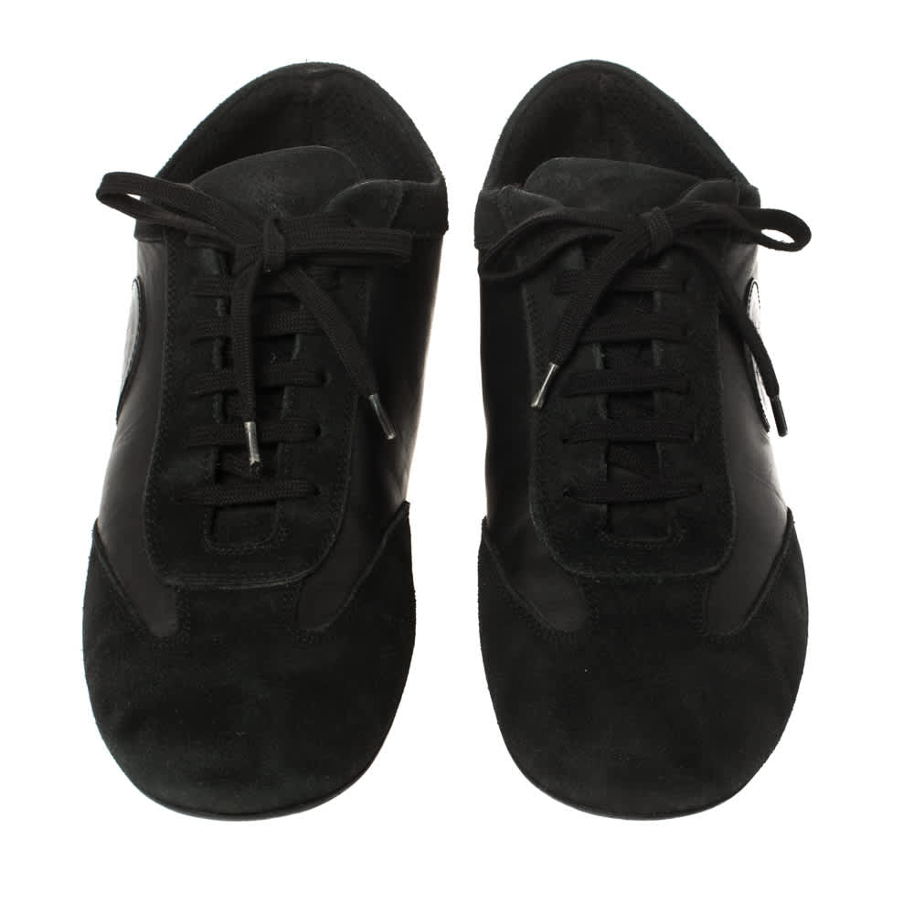 Versace Black Suede And Soft Leather Medusa Lace Up Sneakers