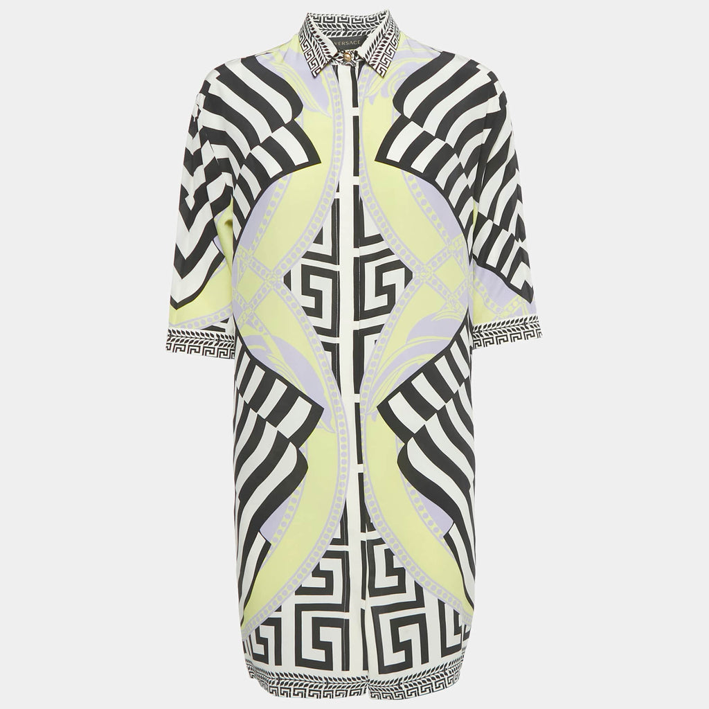 Versace Multicolor Printed Silk Shirt Dress