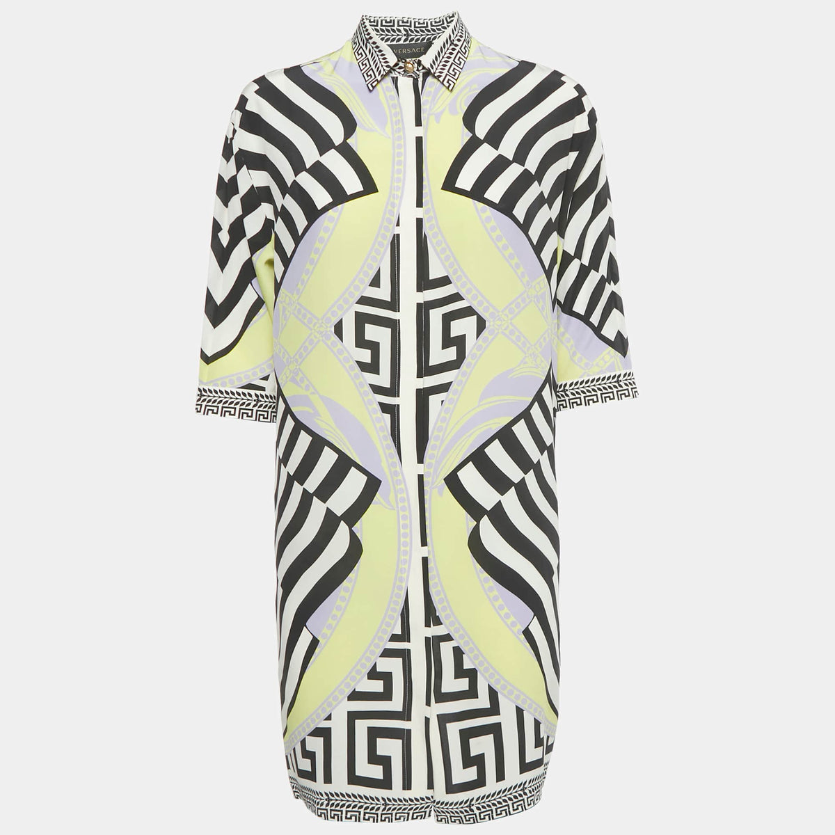 Versace Multicolor Printed Silk Shirt Dress
