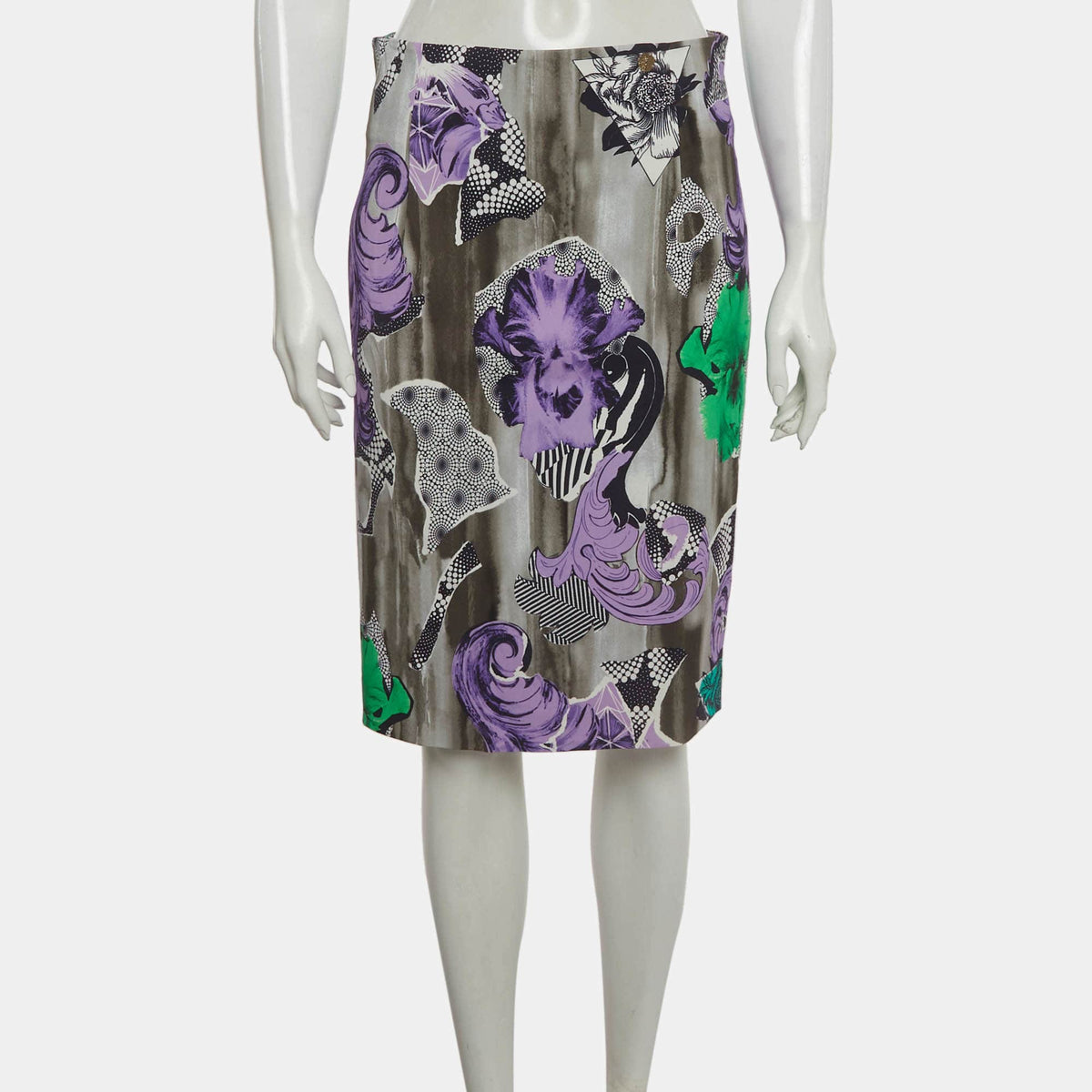 Versace Collection Multicolour Abstract Print Stretch Crepe Pencil Skirt