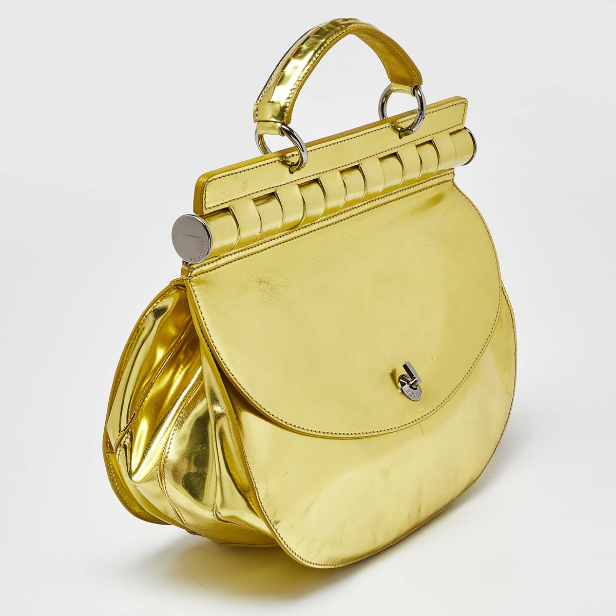 Versace Metallic Green Patent Leather Flap Hobo
