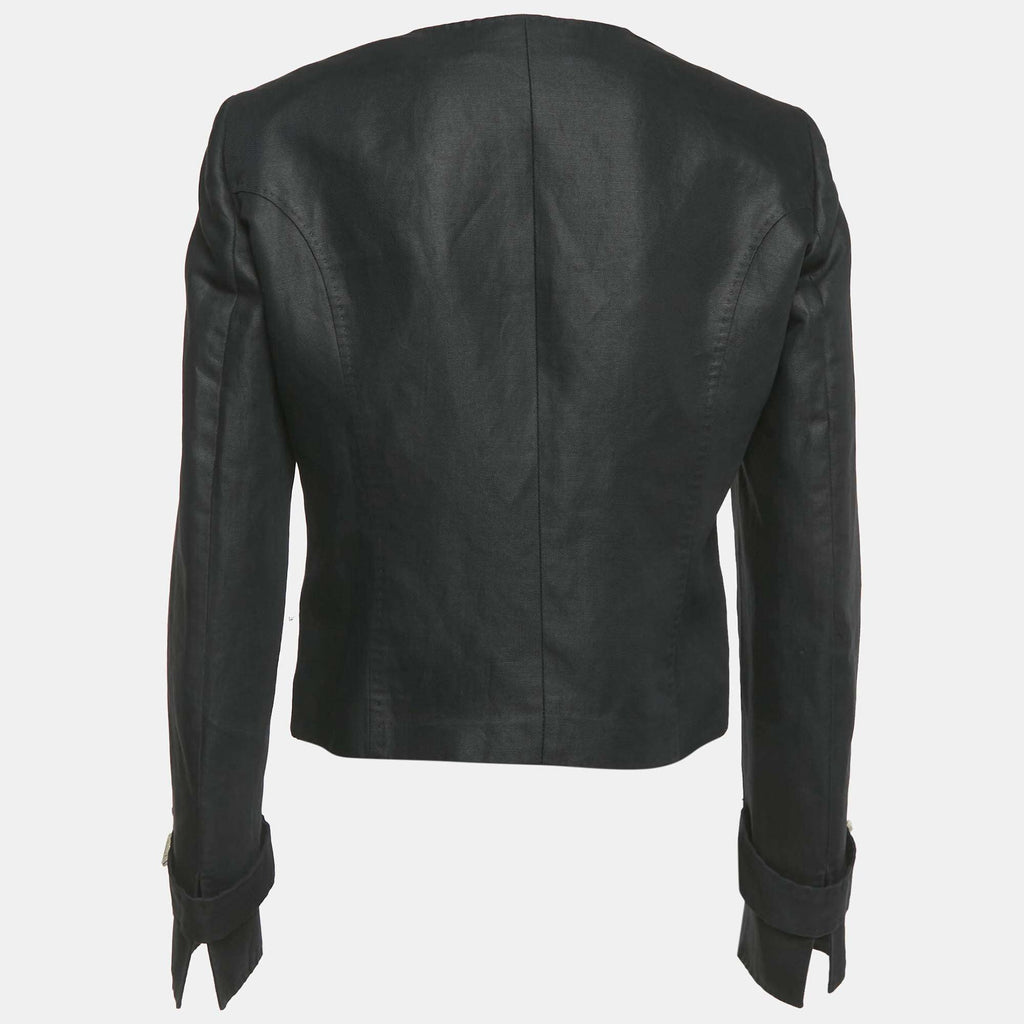 Versace Black Cotton Blend Button Front Jacket