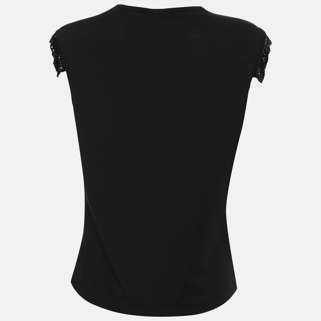 Versace Jeans Couture Vintage Black Logo Embroidered Jersey Sleeveless Top