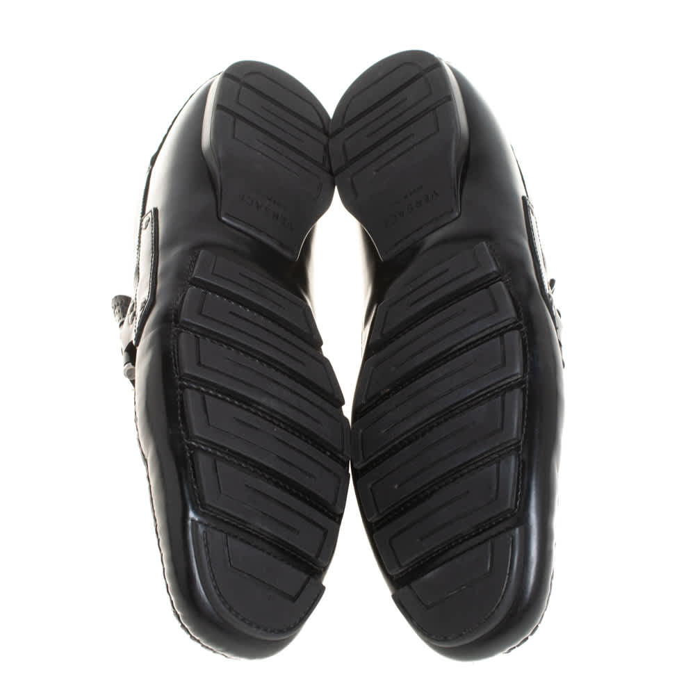 Versace Black Leather Medusa Detail Slip On Loafers