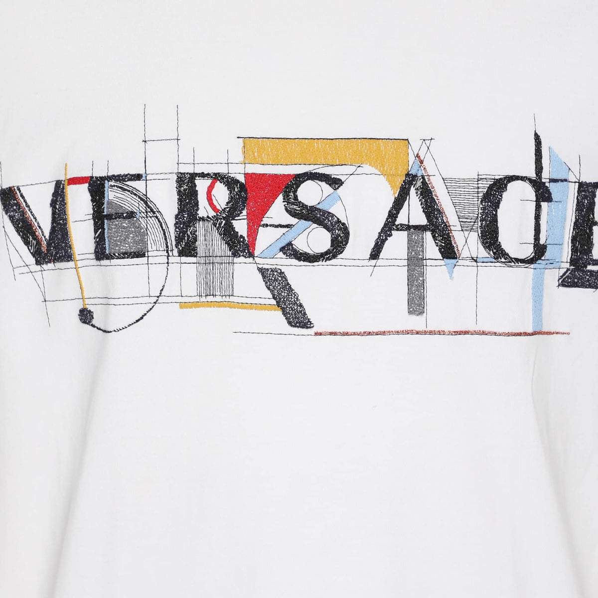 Versace White Logo Embroidered Jersey T-Shirt