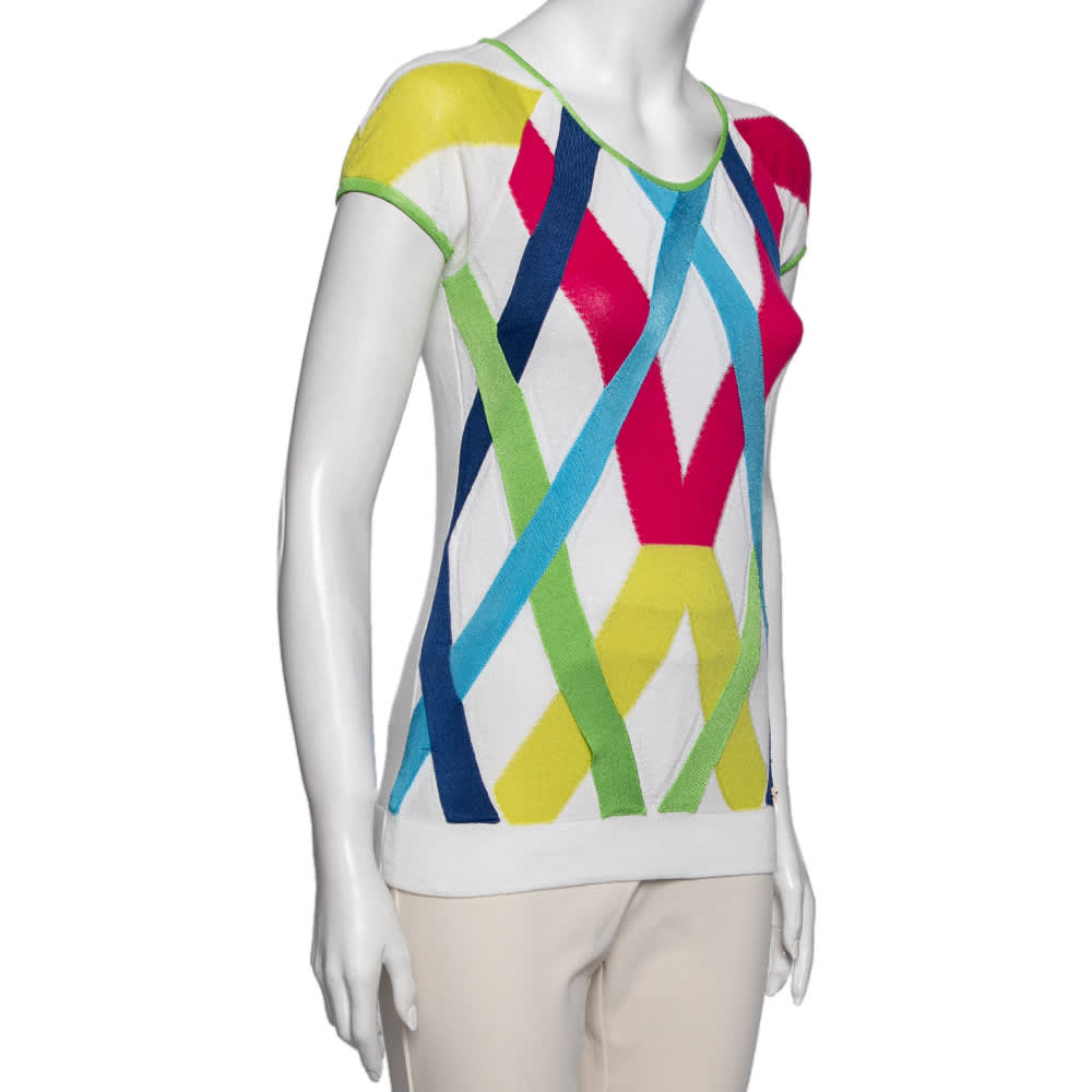 Versace Jeans Couture Multicolor Stripe Cap Sleeves Top