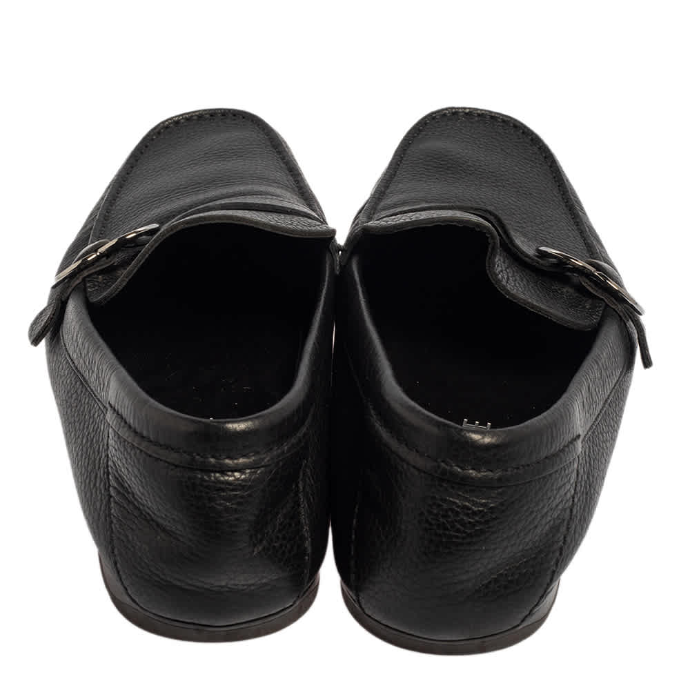 Versace Black Leather Slip On  Loafers