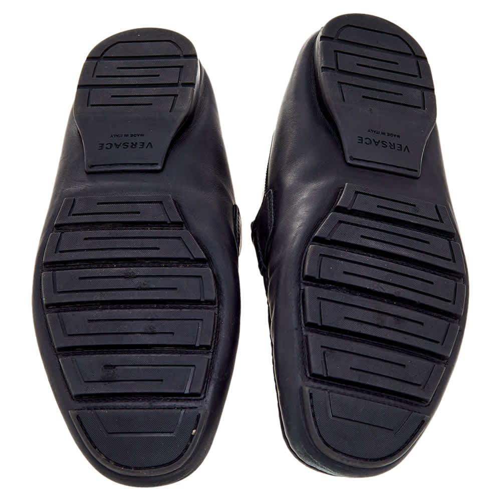 Versace Black Patent Leather And Signature Canvas Medusa Detail Slip On Loafers