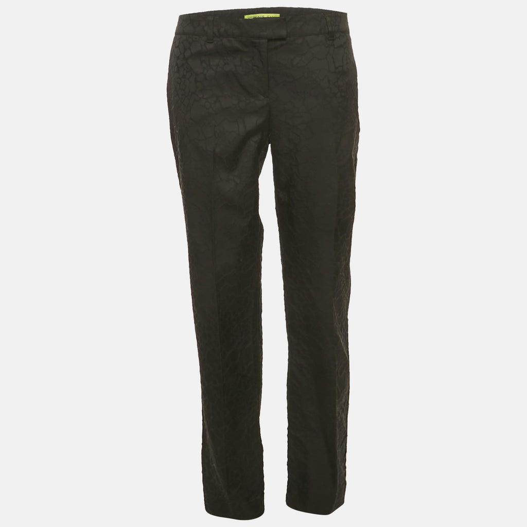 Versace Jeans Black Jacquard Cotton Blend Trousers