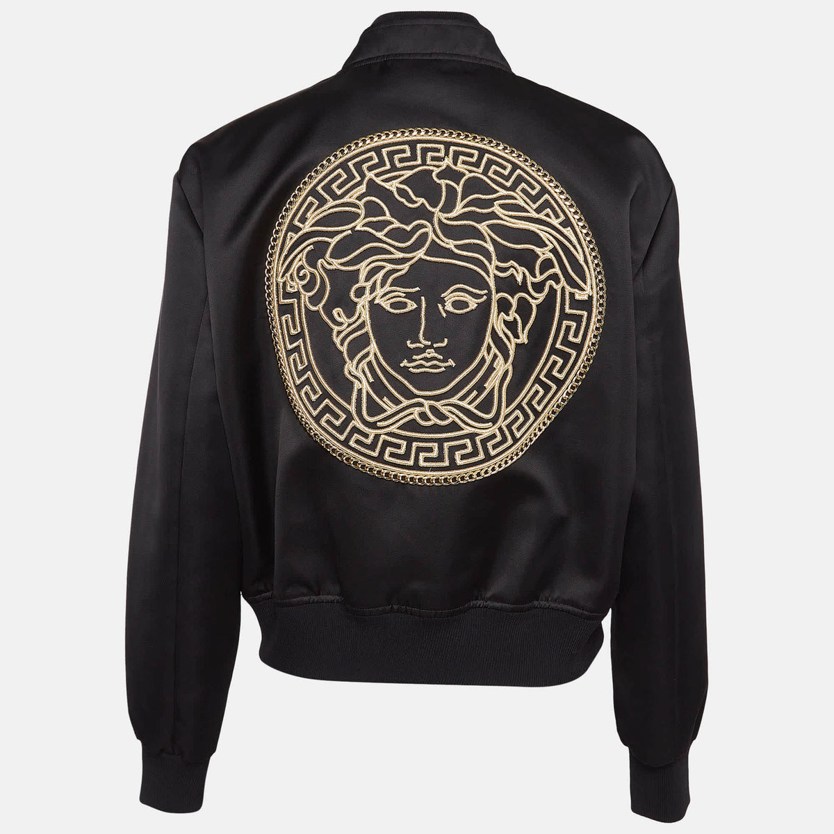 Versace Black Medusa Embroidered Satin Bomber Jacket