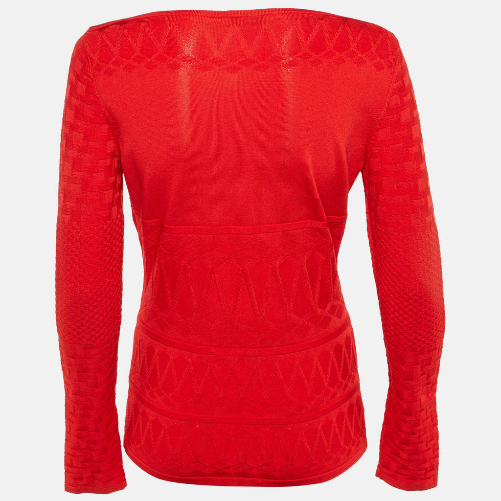 Versace Collection Red Geometric Pattern Knit Jumper