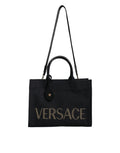 Versace Top Handle Canvas Leather Logo Crossbody Tote Women's Bag