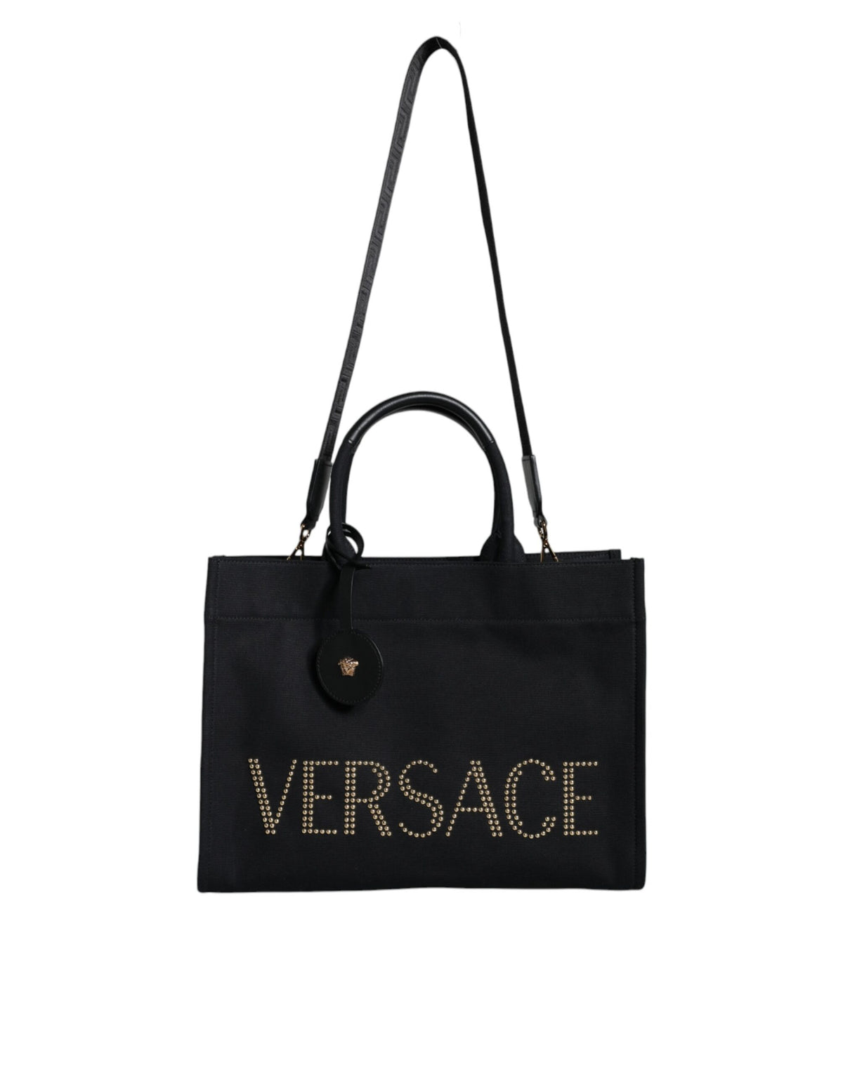 Versace Top Handle Canvas Leather Logo Crossbody Tote Women's Bag