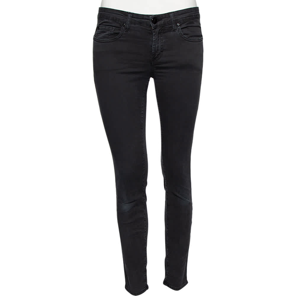 Versace Charcoal Grey Denim Stud Embellished Pocket Detailed Jeans