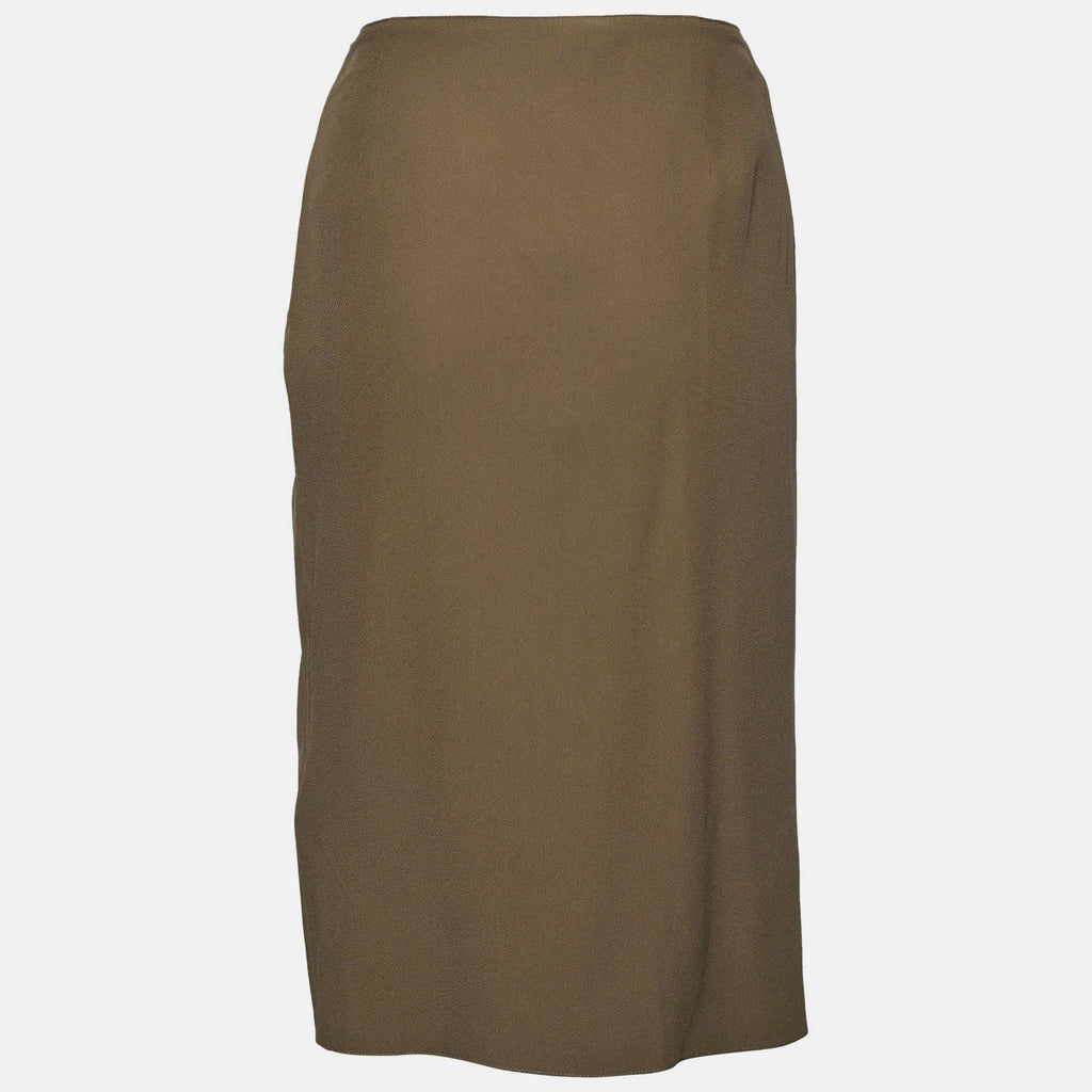 Versace Moss Green Crepe Draped Knee-Length Skirt