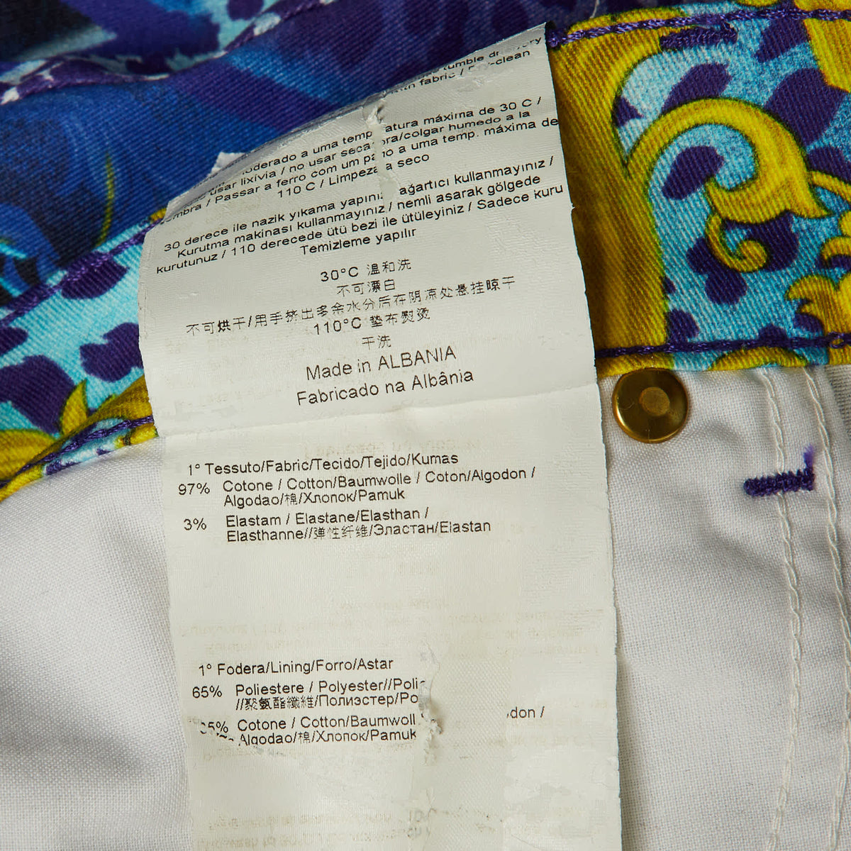 Versace Jeans Multicolor Printed Cotton Skinny Fit Jeans