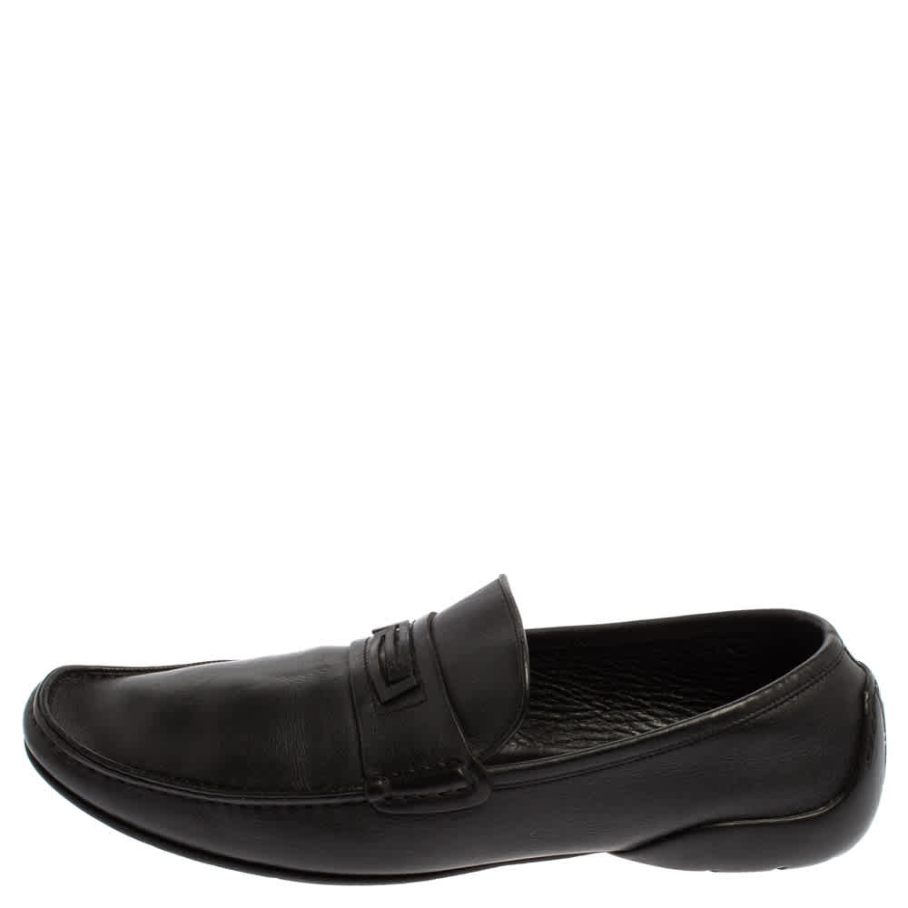Versace Black Leather Slip On Loafers