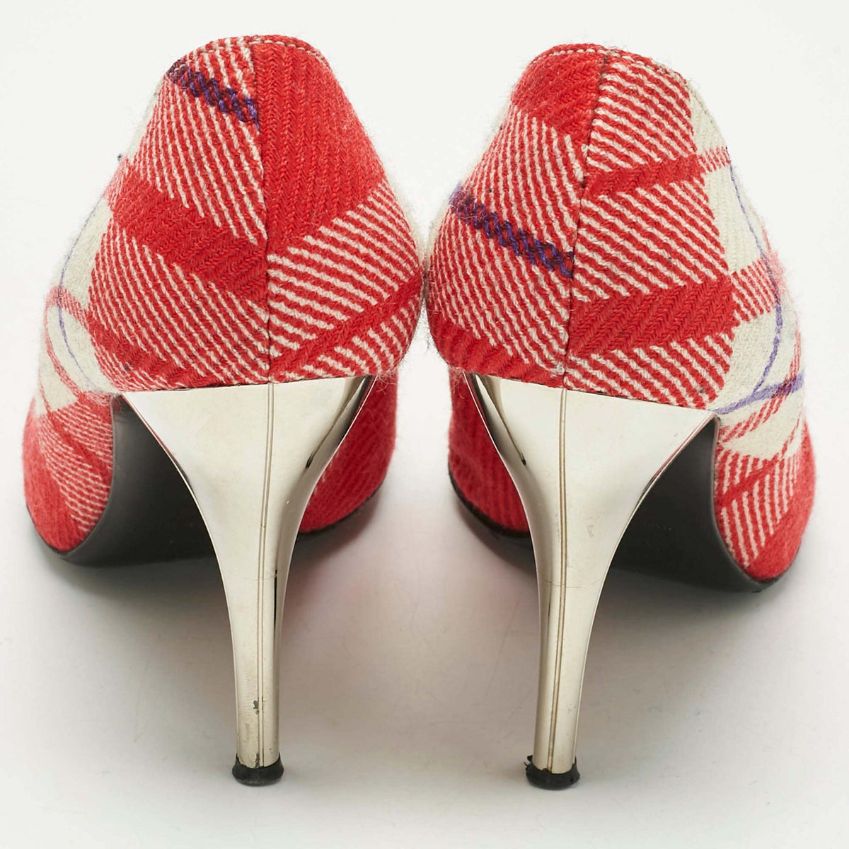 Versace White/red Plaid Check Fabric Pointed Toe Pumps
