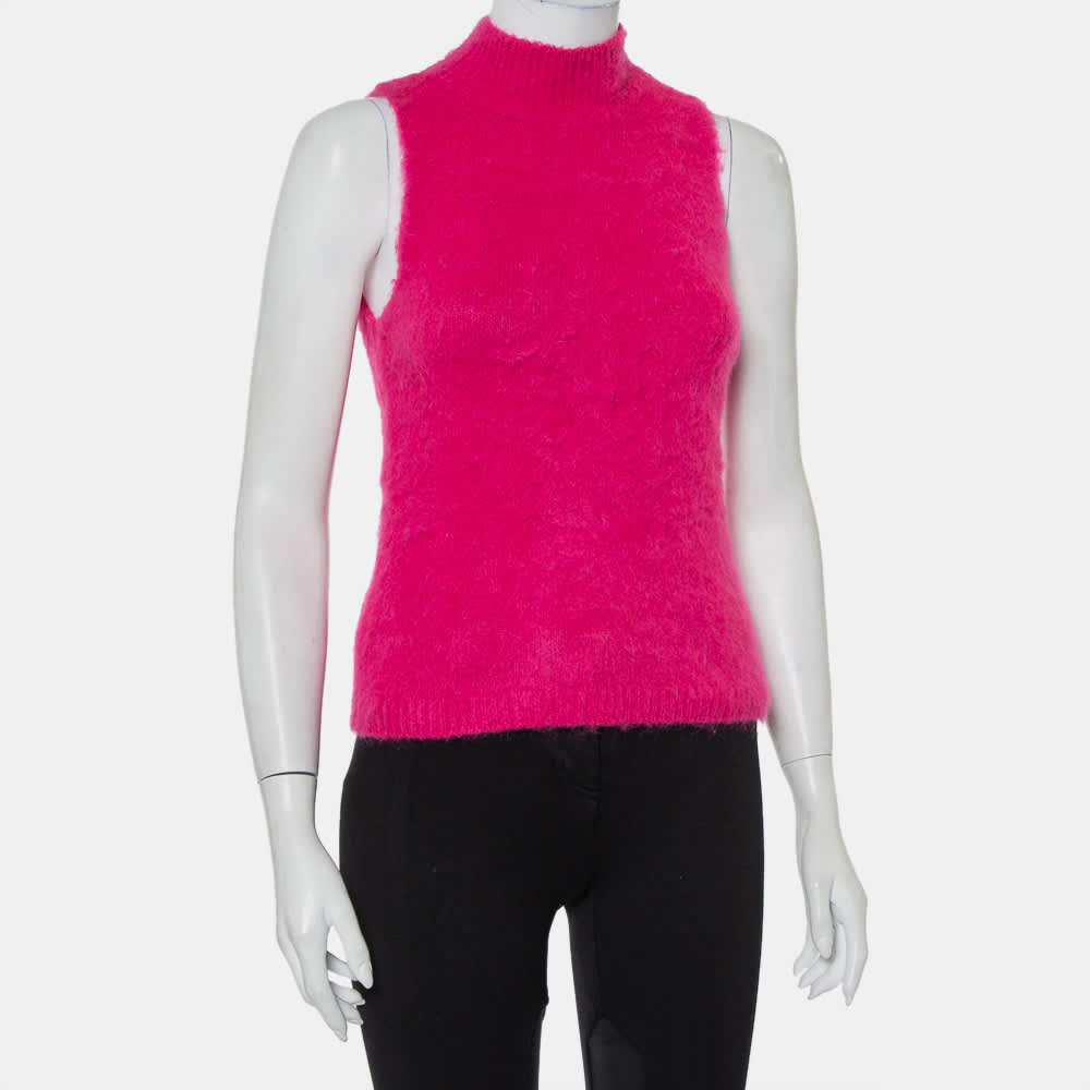 Versace Pink Mohair High Neck Sleeveless Tank Top
