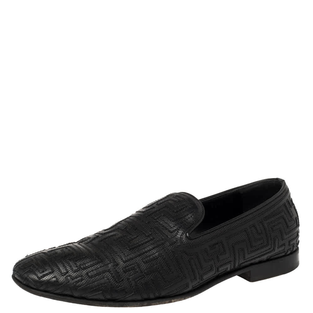 Versace Black Leather Smoking Slippers