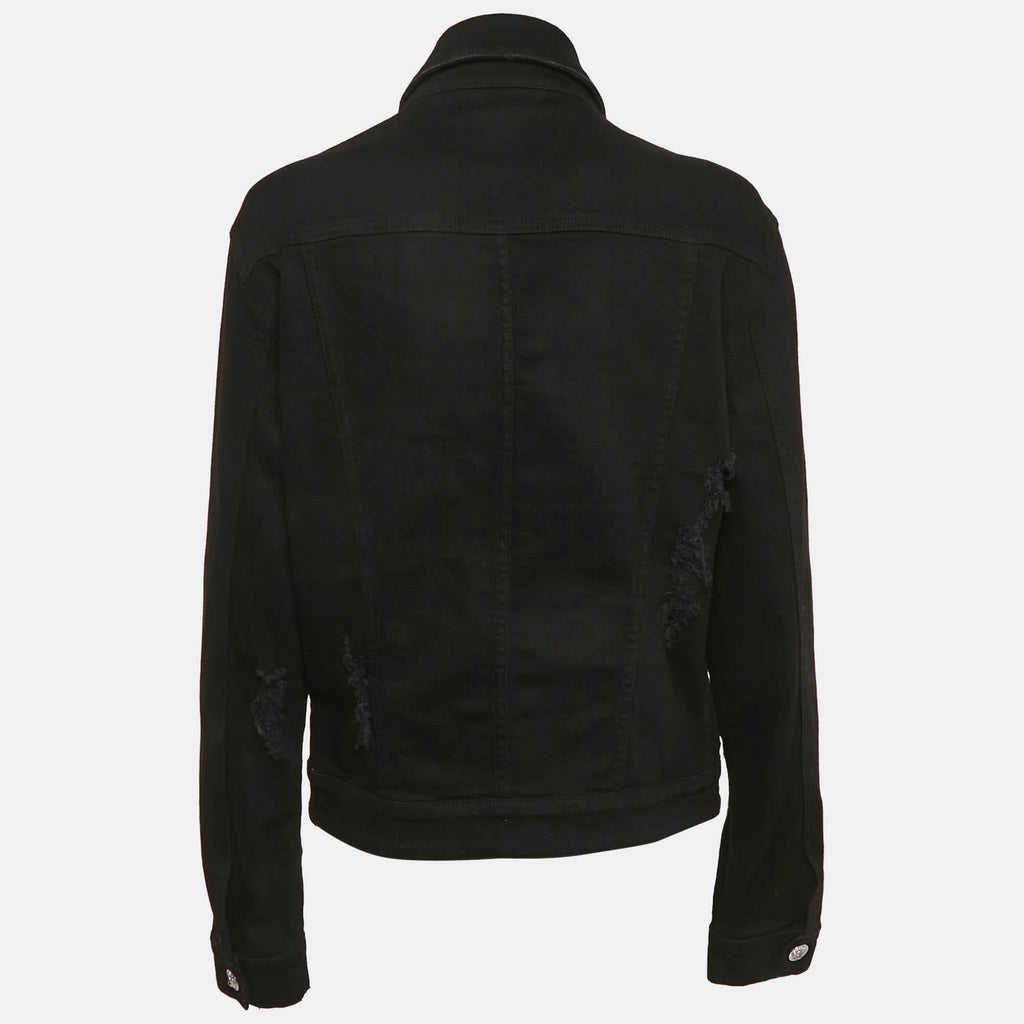 Versus Versace Black Distressed Denim Button Detail Jacket