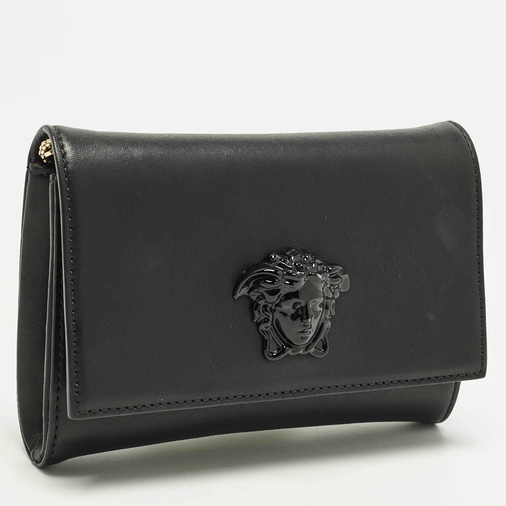 Versace Palazzo Medusa Black Leather Flap Clutch