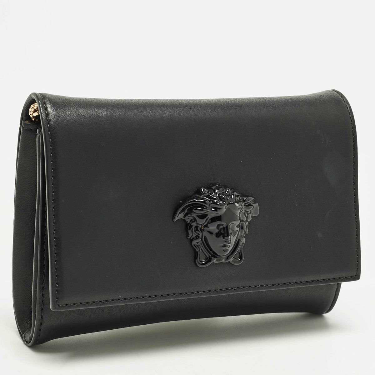 Versace Palazzo Medusa Black Leather Flap Clutch