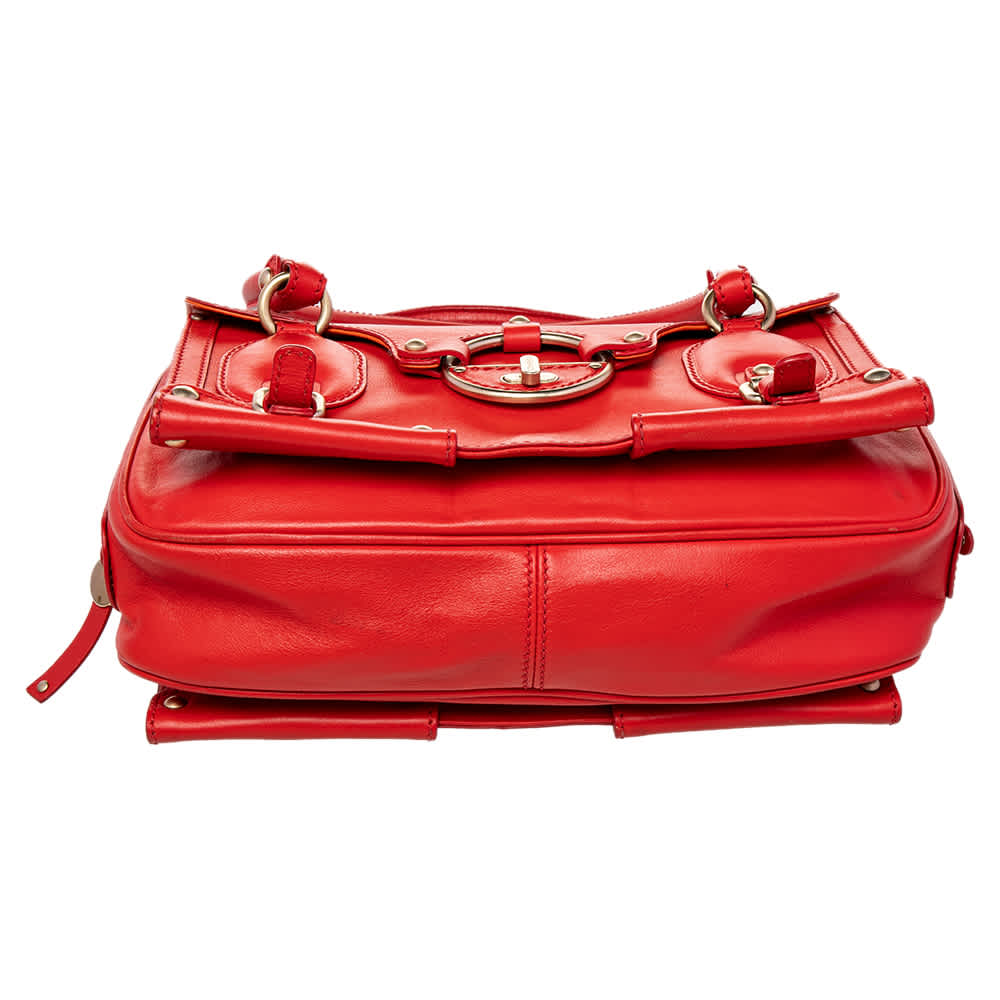 Versace Red Leather Totes Bag