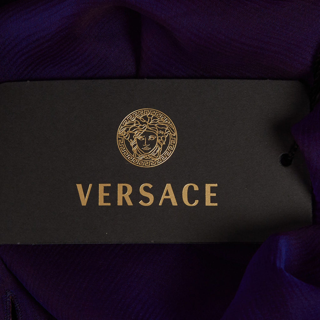 Versace Purple Sheer Silk Chiffon Embroidered Pin Tuck Shirt