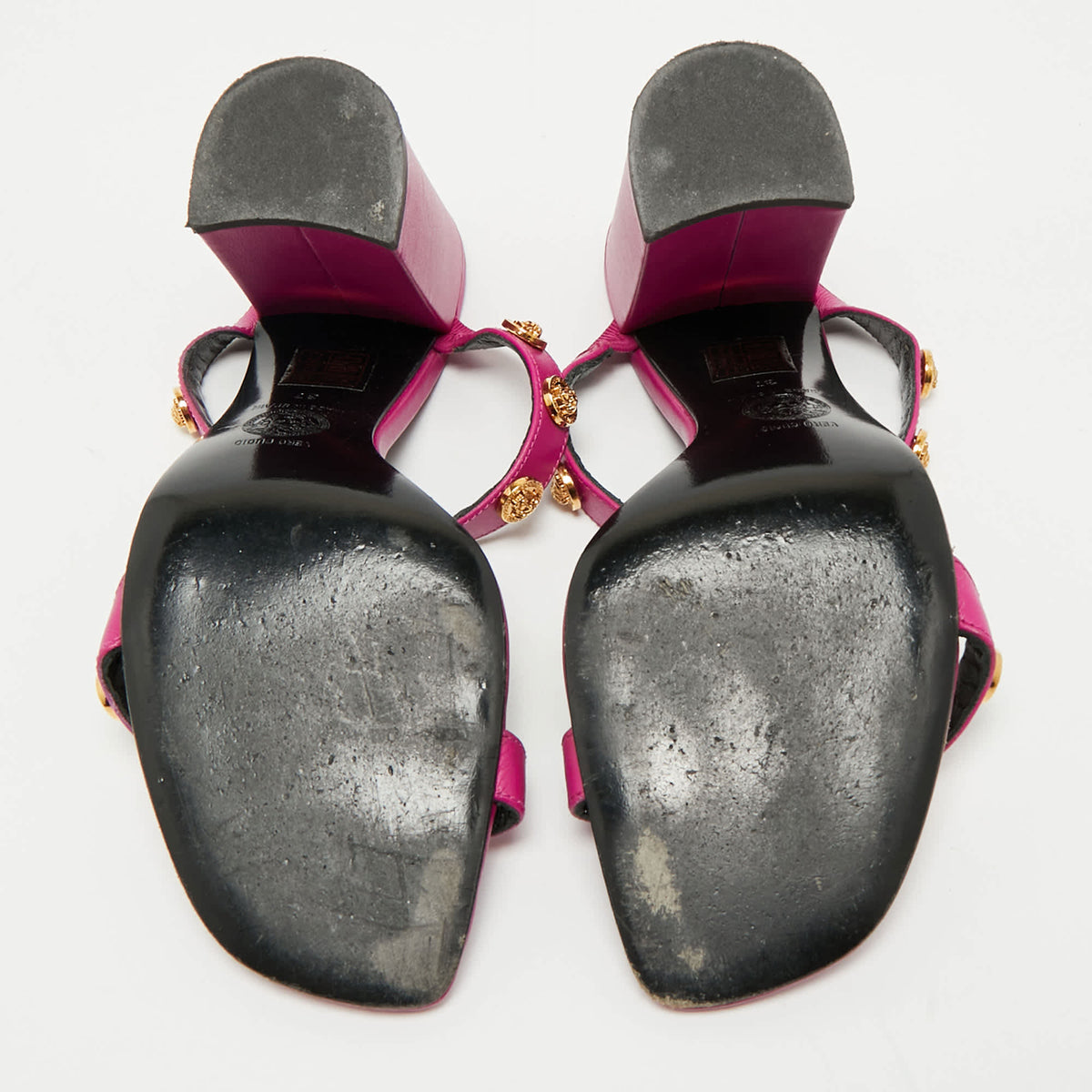 Versace Purple Leather Medusa Embellished Sandals