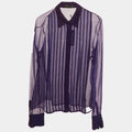 Versace Purple Sheer Silk Chiffon Embroidered Pin Tuck Shirt