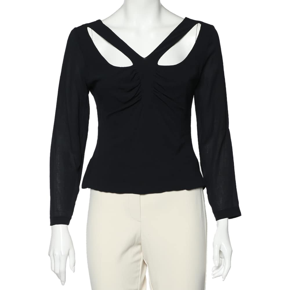 Versace Vintage Black Silk Chiffon Cut Out Detail Top
