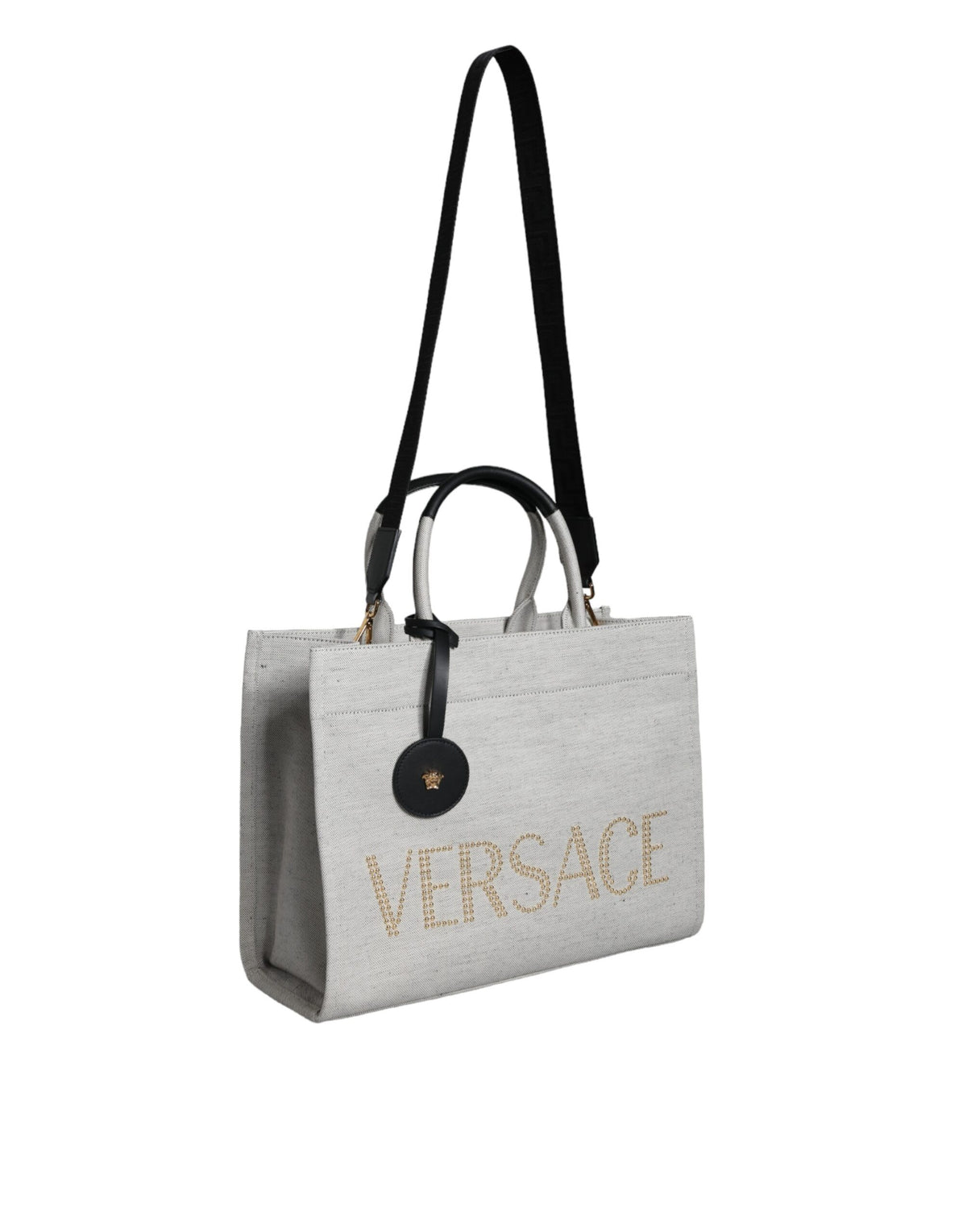 Versace Top Handle Canvas Leather Logo Crossbody Tote Women's Bag