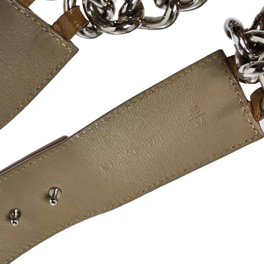 Versace Beige Patent Leather And Chain Logo Plaque Belt
