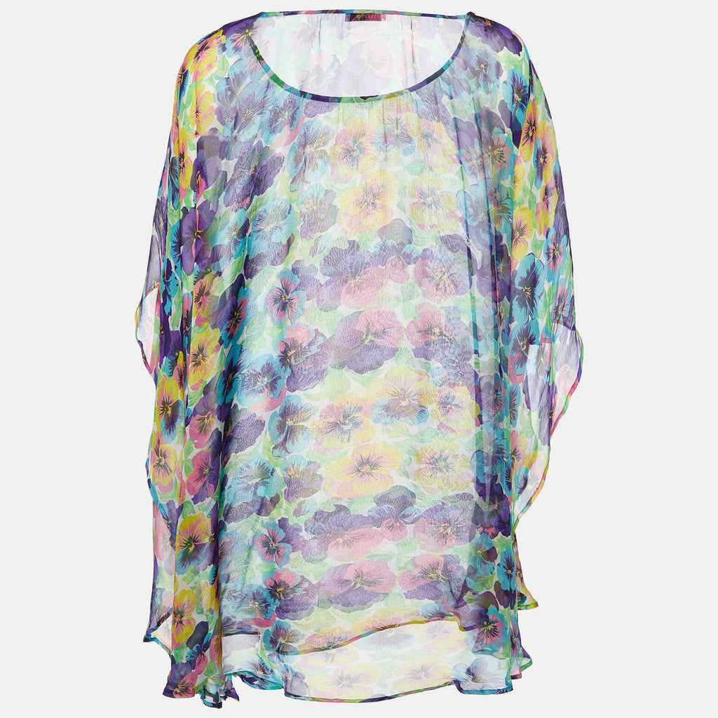 Versace Multicolor Floral Printed Silk Kaftan Top