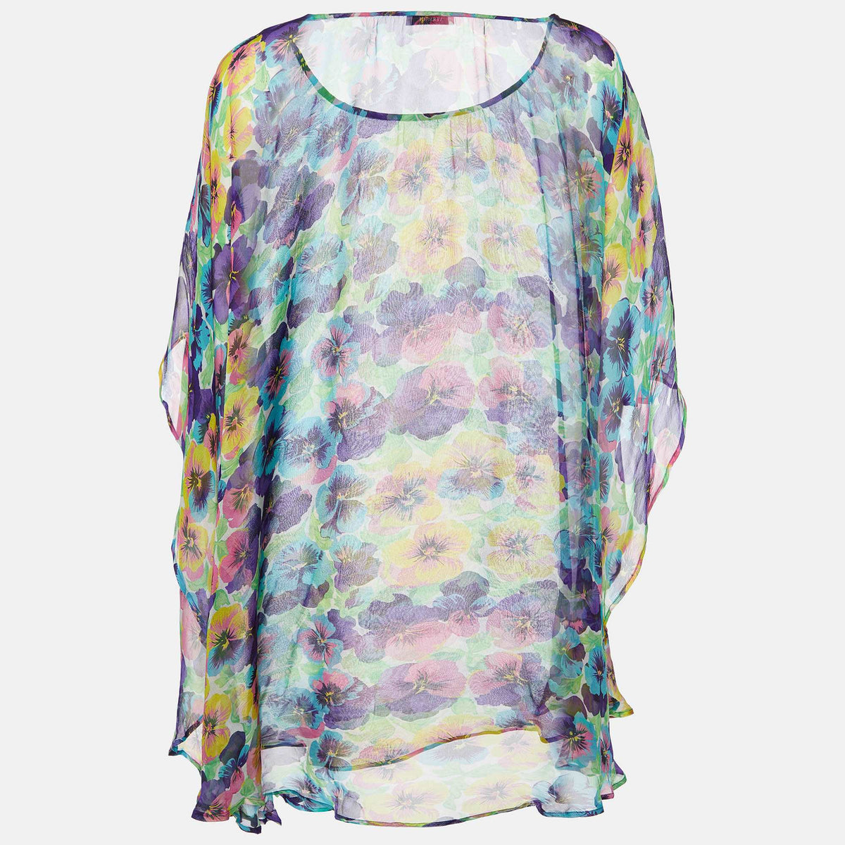 Versace Multicolor Floral Printed Silk Kaftan Top