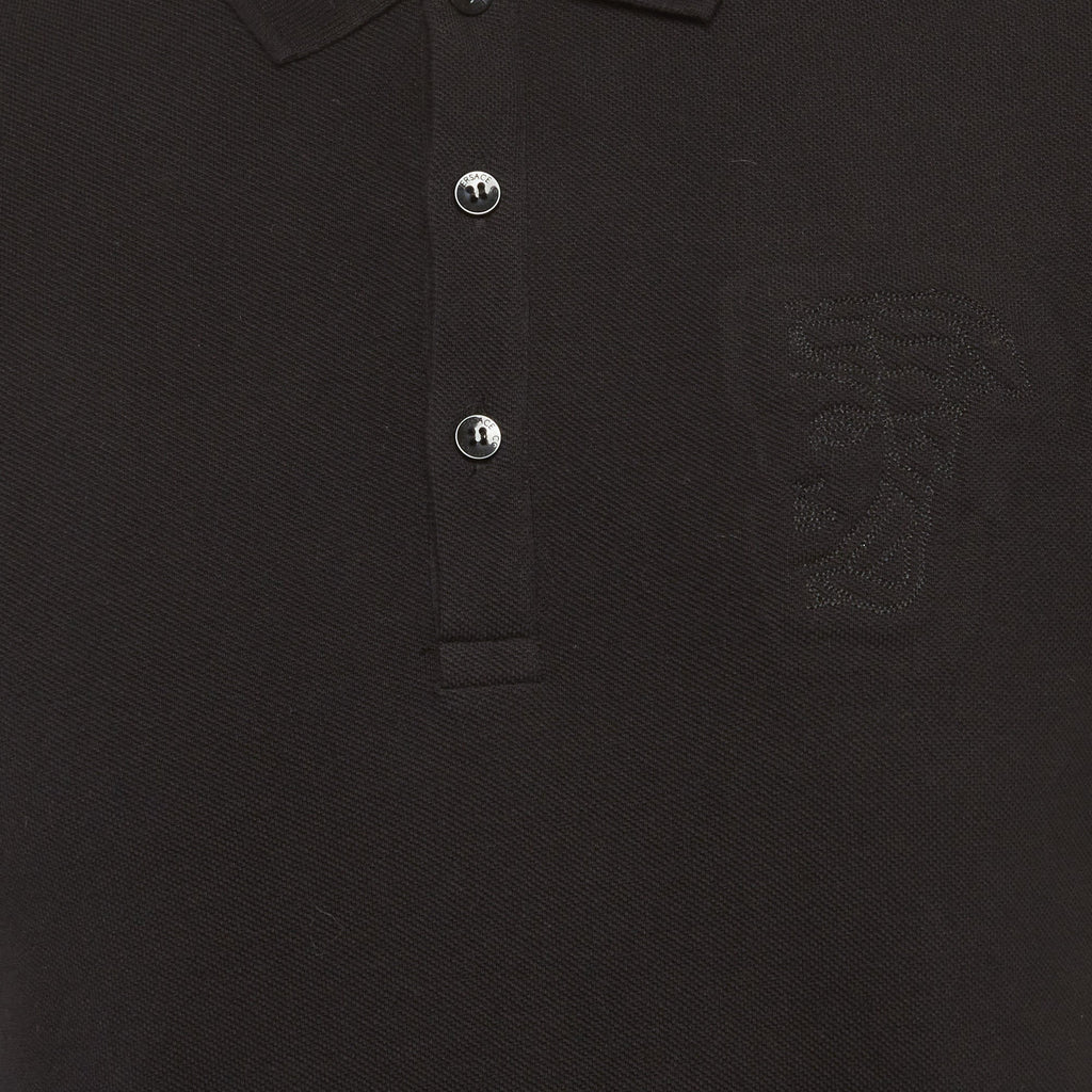 Versace Collection Black Medusa Embossed Cotton Polo T-Shirt