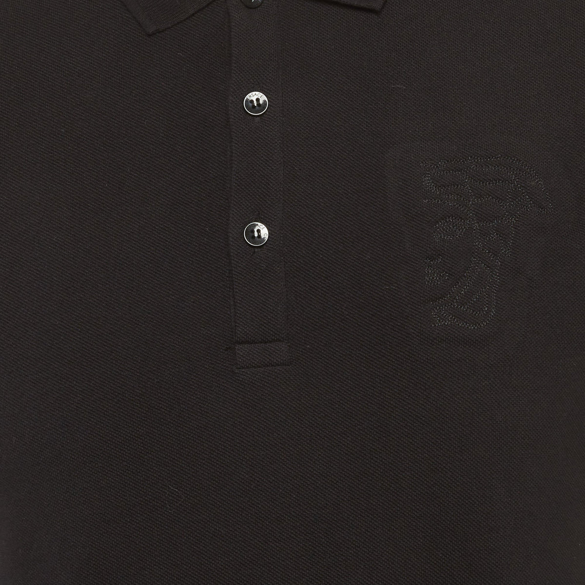 Versace Collection Black Medusa Embossed Cotton Polo T-Shirt