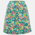 Versace Blue/yellow Printed Cotton Mini Skirt