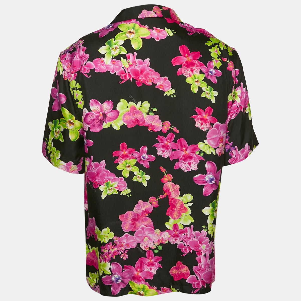 Versace Black/pink Floral Print Silk American Fit Shirt
