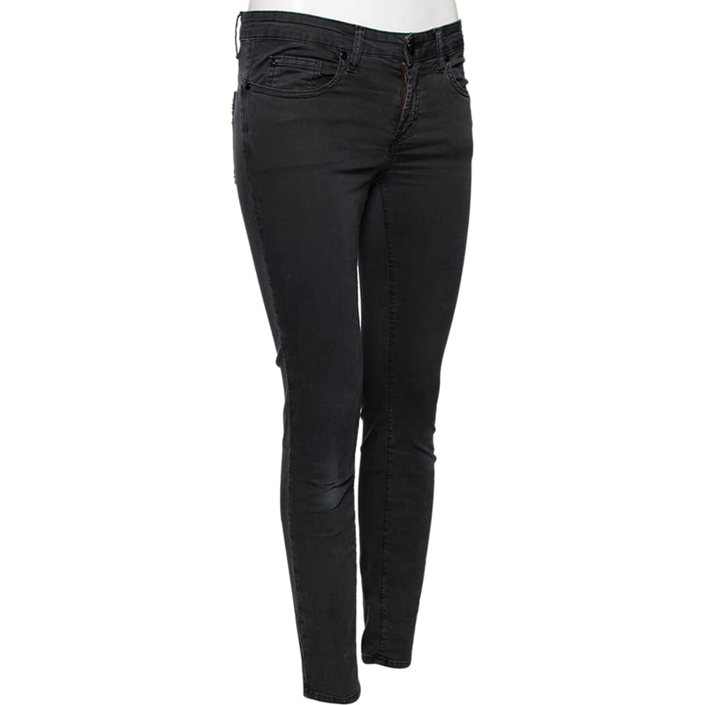 Versace Charcoal Grey Denim Stud Embellished Pocket Detailed Jeans