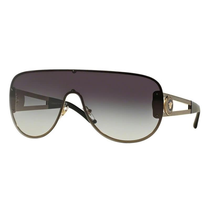 Versace Sunglasses Shield Semi Rim, Pale Gold Frame And Light Grey Gradient Dark Blue Lens Ve216612528G